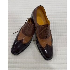 Undandy Mens Tri-Tone Brown Leather Wingtip Brogue Oxford Shoes Size 43